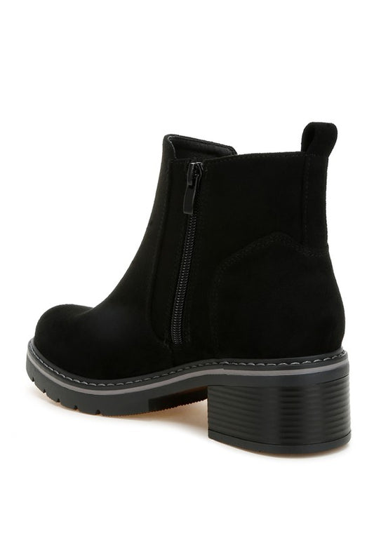 Inside angle of Black Tigris Microfiber Zipper Boots highlighting zipper closure and cushioned insole.