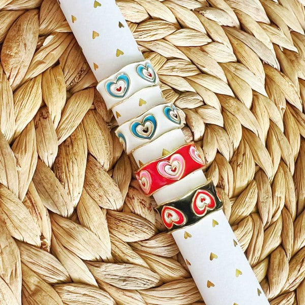 Priscilla Pop Hearts Ring - Adjustable, Enamel Heart Design, Gold Plated