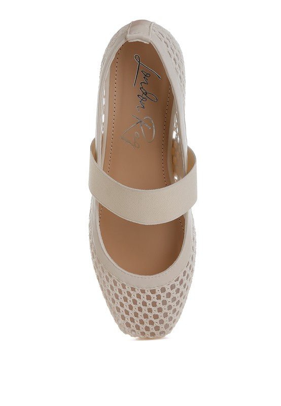 Top view of Beige Nayela Flats with secure strap and classic square toe.