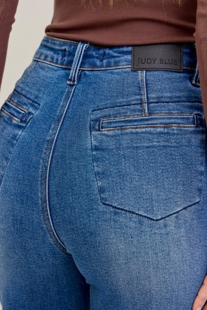 Karla High Waist Straight Jeans close up of back welt pockets