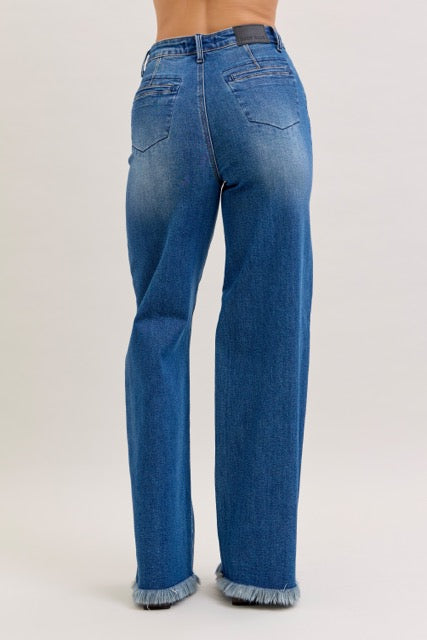 Karla High Waist Straight Jeans back view with welt pockets