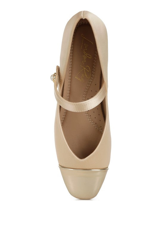 Gold Albi Mary Jane Flats top view showing satin upper