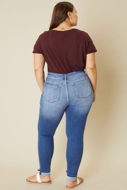 Paige High Rise Skinny Jeans - Button Fly, Medium Stone Wash, KanCan USA