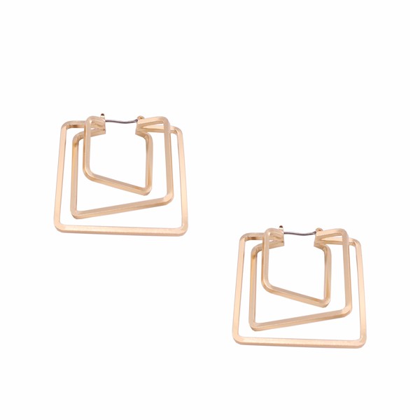 Minimal Gold Square Cut Out Earrings in gold-tone metal with geometric design, moving joint, and latch stud closure.
