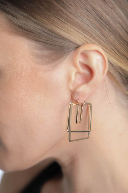 Minimal Gold Square Cut Out Earrings - Geometric Design, Latch Stud Closure, Lightweight Metal
