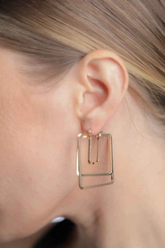 Minimal Gold Square Cut Out Earrings - Geometric Design, Latch Stud Closure, Lightweight Metal