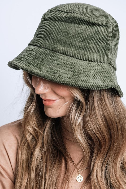 Bennet Corduroy Bucket Hat in olive.