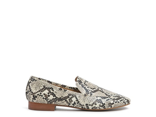 Julia Snakeskin Leather Pointed Loafers highlighting suede texture and sleek design.