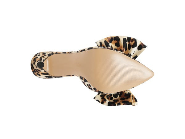 Sole of Joelle Leopard Print Pump, rubber outsole with pointed toe silhouette