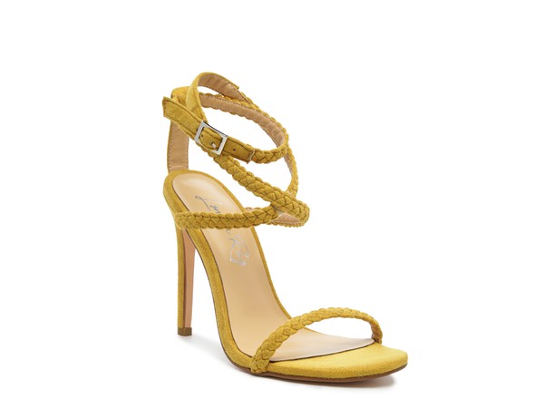 Yellow Sherri Suede Stiletto Sandals with braided suede straps and open square toe