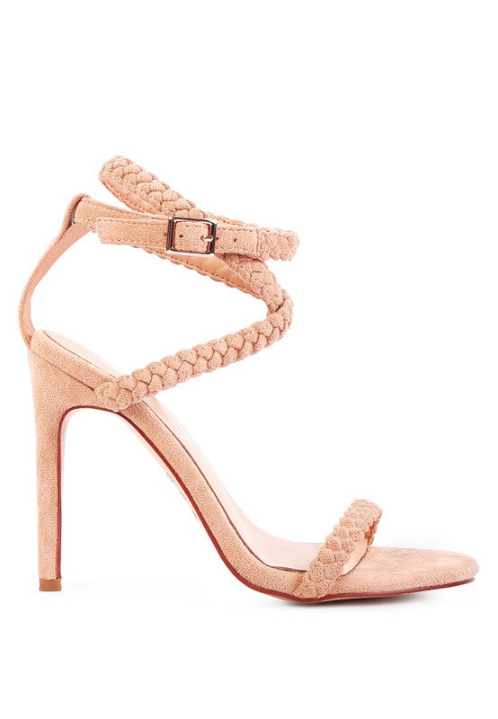 Nude Sherri Suede Stiletto Sandals featuring slim stiletto heel and suede finish