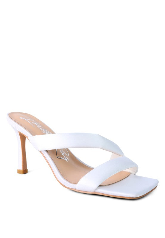 Spice Up Cross Strap Heels in off white satin with square toe