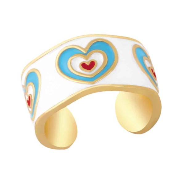Priscilla Pop Hearts Ring - Adjustable, Enamel Heart Design, Gold Plated