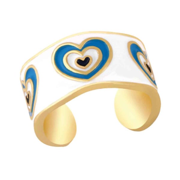 Priscilla Pop Hearts Ring - Adjustable, Enamel Heart Design, Gold Plated