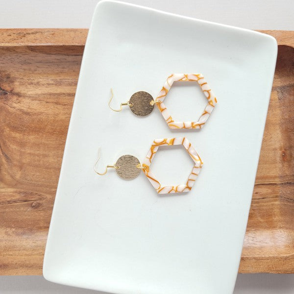 Lennox Hexagon Dangle Earrings - Pumpkin Spice with Gold Accents