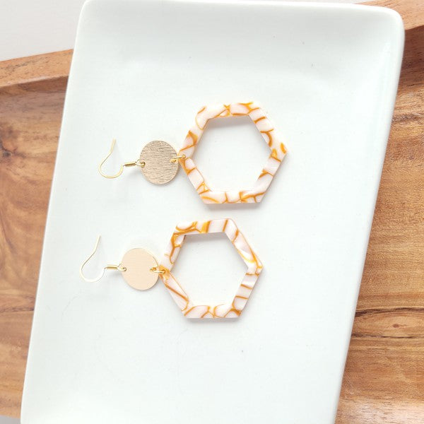 Lennox Hexagon Dangle Earrings - Pumpkin Spice with Gold Accents
