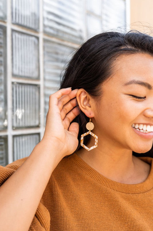 Lennox Hexagon Dangle Earrings - Pumpkin Spice with Gold Accents