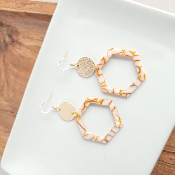 Lennox Hexagon Dangle Earrings - Pumpkin Spice with Gold Accents