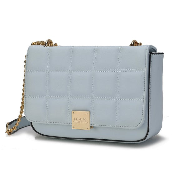 Light Blue Nyra Quilted Shoulder Bag with quilted design and flip-lock fastening.