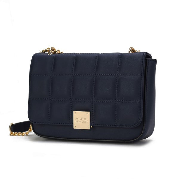 Navy Nyra Quilted Shoulder Bag with gold-tone hardware and structured shape.