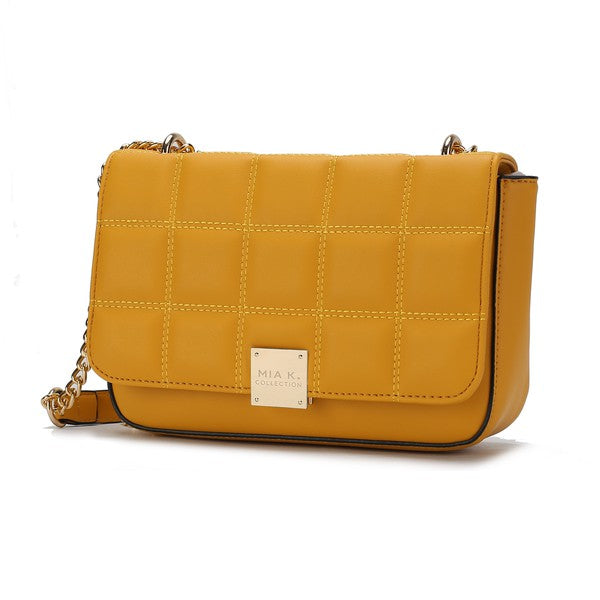 Yellow Nyra Quilted Shoulder Bag with gold-tone hardware and flip-lock closure.