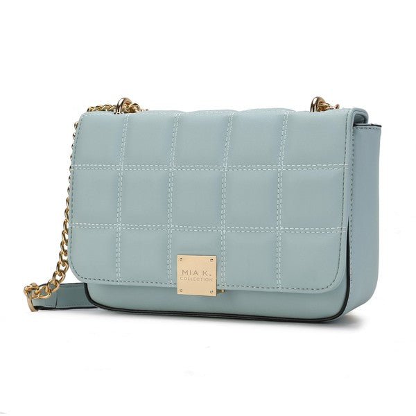 Seafoam Nyra Quilted Shoulder Bag with quilted flap and gold-tone details.