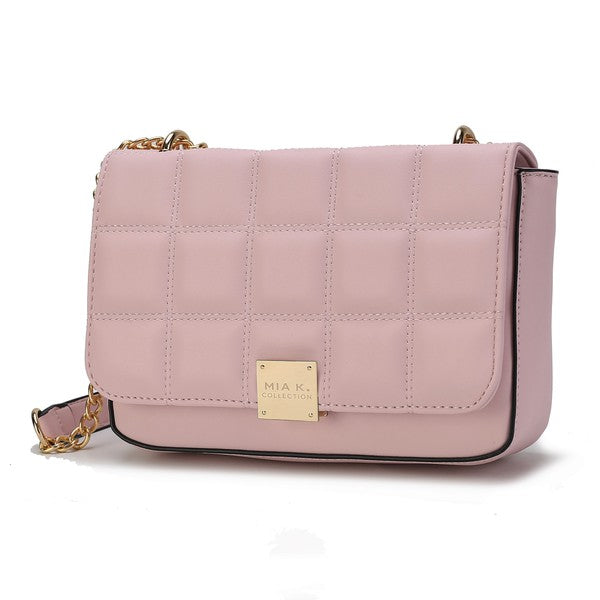 Pink Nyra Quilted Shoulder Bag with quilted design and gold-tone hardware.