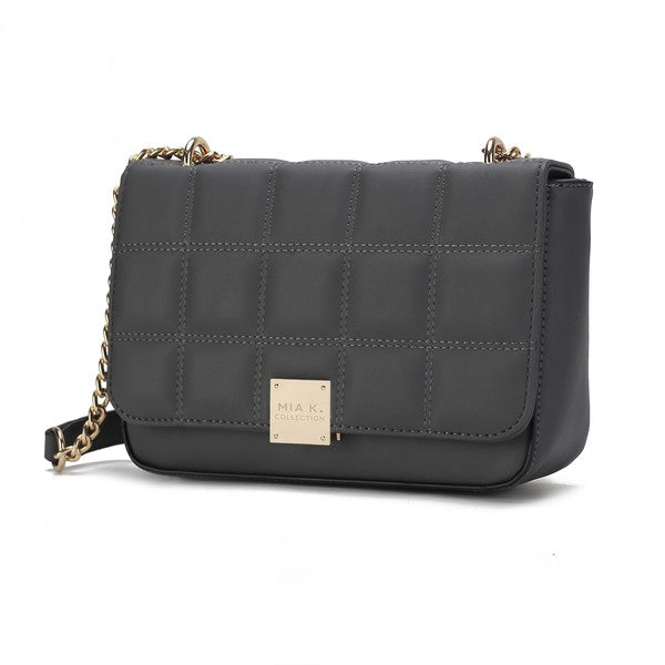 Charcoal Nyra Quilted Shoulder Bag with gold-tone hardware and back zip pocket.