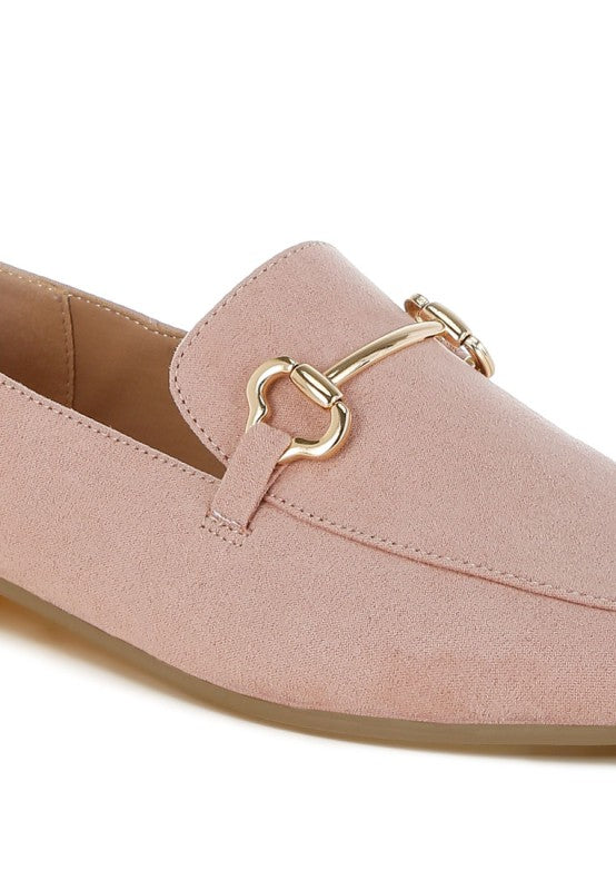 Close up view of Pink Noltas Loafers highlighting sleek design and round toe.