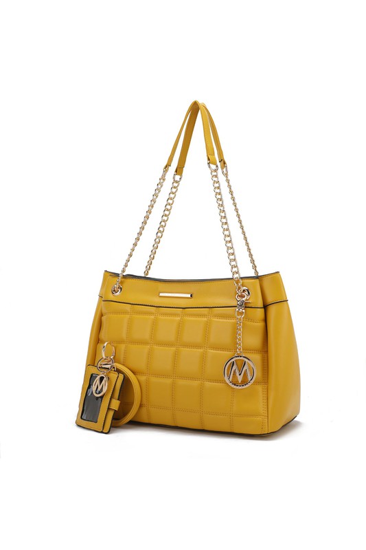 Mabel Quilted Shoulder Bag by MKF in Yellow quilted texture with gold-tone hardware.