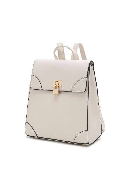 Ivory Sansa backpack with gold-tone hardware and unique stitching.