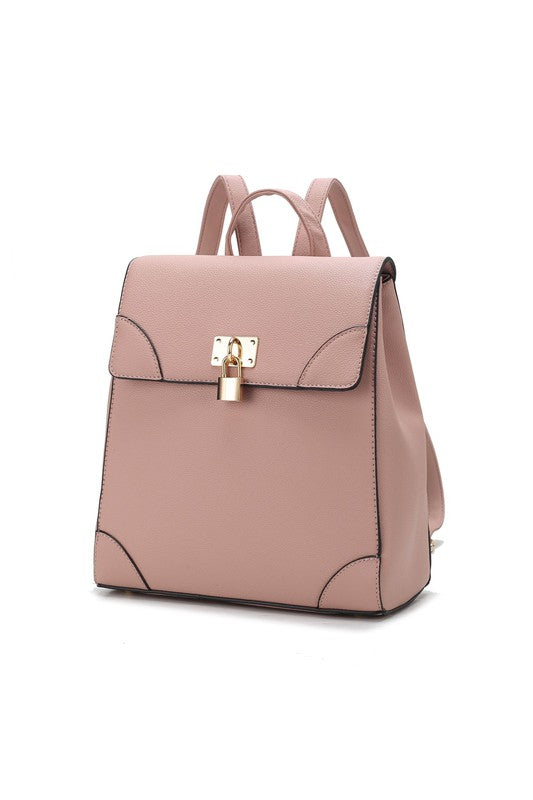 Blush Sansa backpack with smooth vegan leather and structured, compact design.