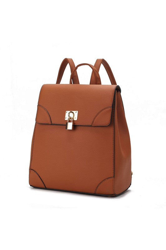 Brown Sansa backpack with gold-tone details and roomy main compartment.