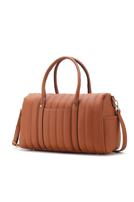 Luana Quilted Duffle Bag in Brown with spacious design and gold-tone accents.