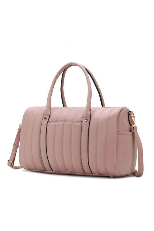 Luana Quilted Duffle Bag in Mauve with quilted pattern and detachable strap.