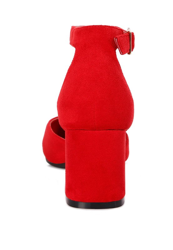 Rory Block Heels Red front view closed pointed toe design