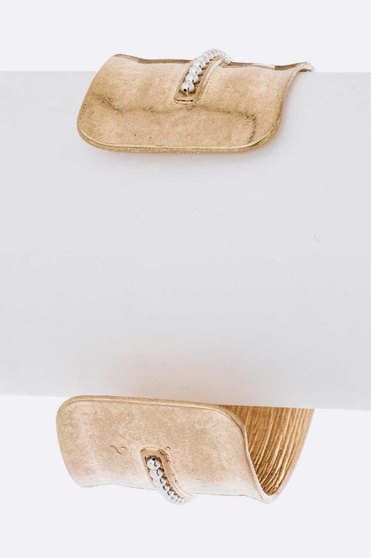 Cersie Adjustable Cuff Bracelet in worn gold matte finish showing open cuff design and two-tone detail.