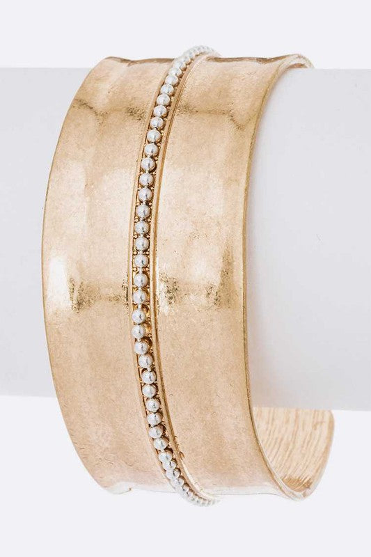 Cersie Adjustable Cuff Bracelet in worn gold two-tone matte finish with 1.2-inch width and open cuff design.