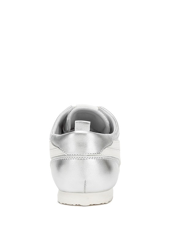 Montek Silver Metallic Sneakers - Vegan Leather, Cushioned Insole, Lace-Up