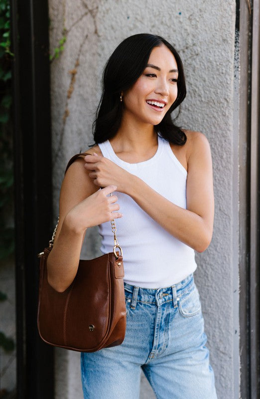 Marissa Crossbody Bag - Vegan Leather, Gold Hardware, Convertible Straps