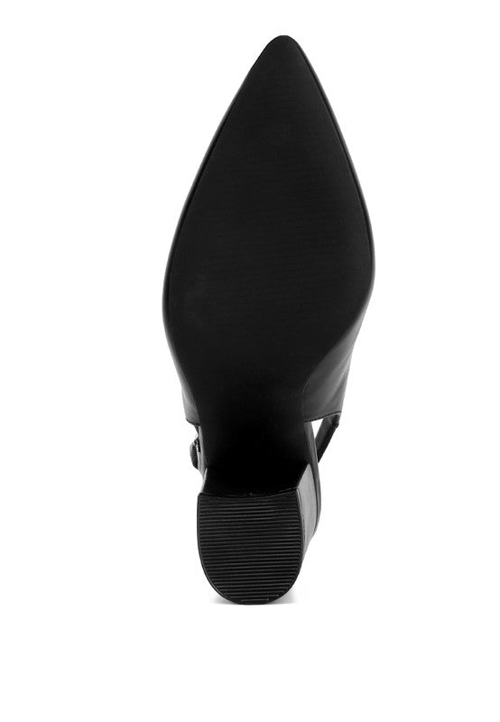 Bottom view of black Creidne Block Heel Sandals with textured sole