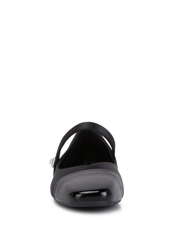 Black Albi Mary Jane Flats front view with patent toe cap