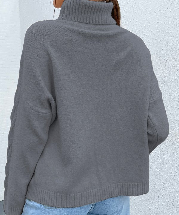 Back view of Wrently Grey Turtleneck Sweater showing clean knit design and relaxed fit.