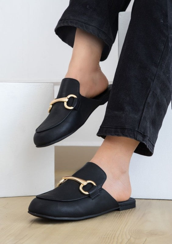 Perdita Classic Mules – Faux Leather, Bit Hardware, Slip-On Design