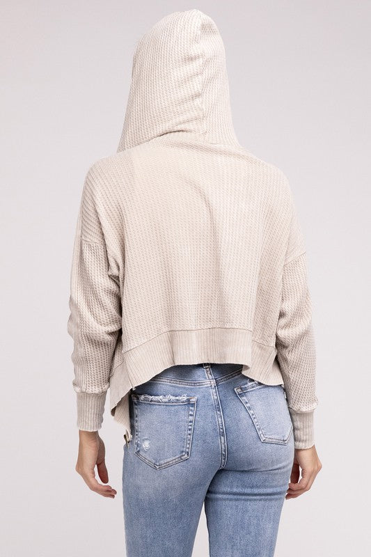 Back view of Light Mocha Hanna Hooded Jacket with relaxed hood.
