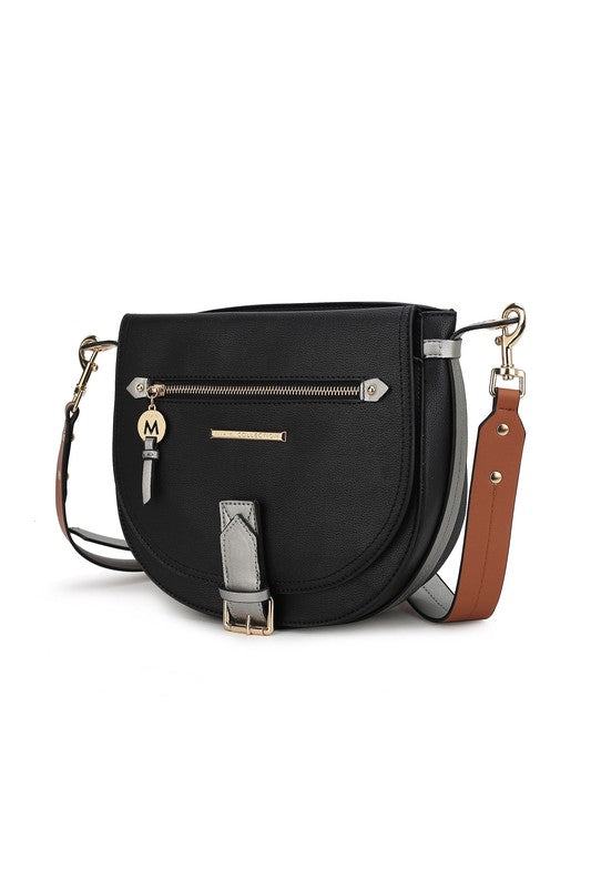 Black Drew Color Block Shoulder Bag with gold-tone hardware and adjustable crossbody strap.