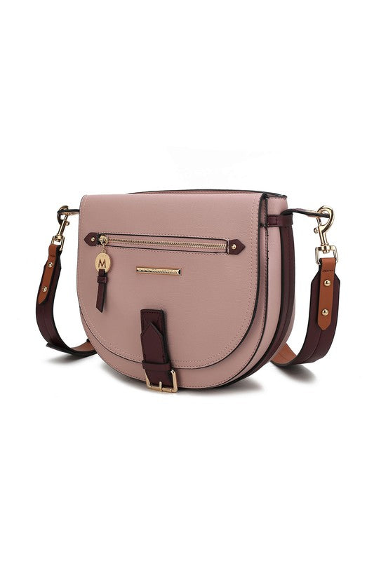 Mauve Drew Color Block Shoulder Bag with gold-tone hardware and color block design.