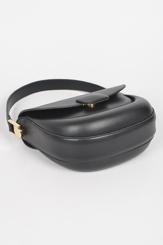 Black Quinn Convertible Shoulder Bag lying flat to display the bottom and structure.