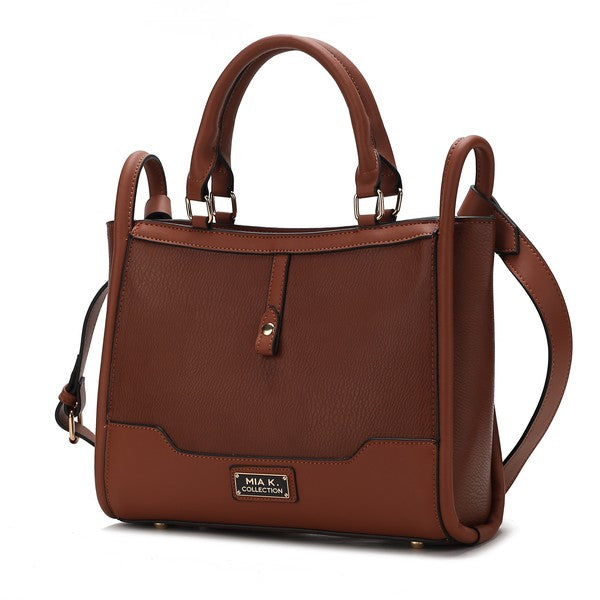 Brown Melody Vegan Leather Tote with structured shape and back zip pocket.