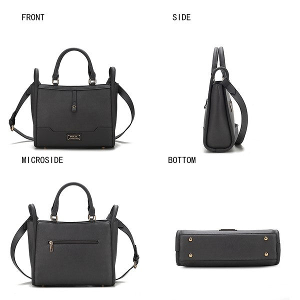 Collage showing black Melody Tote front, side, back, and bottom views.